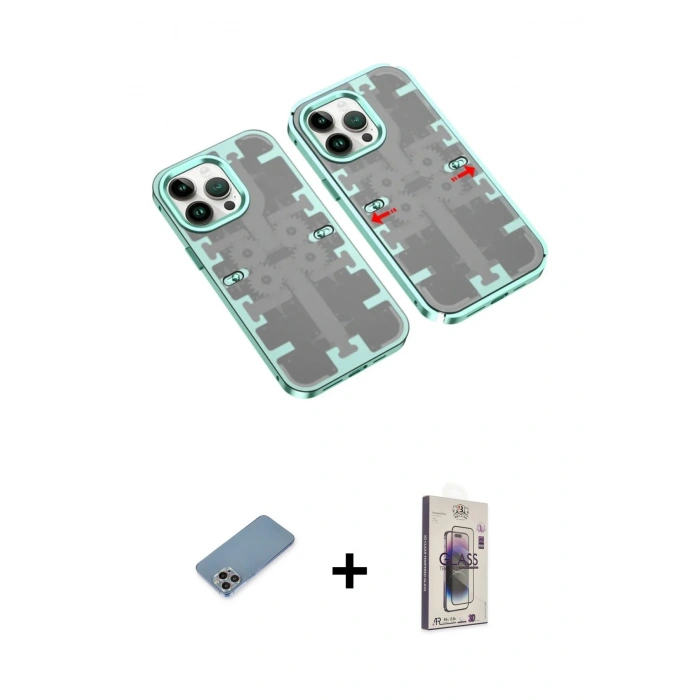 MARSİLYAN™- iPhone 13 Pro Max Kılıf Ufuk Doku Prime - Siyah Bilvis 3D Cam Ekran Koruyucu + Shine Kamera Lens Koruma Cam - GI