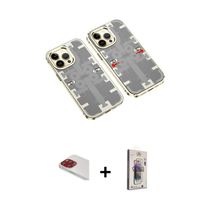 MARSİLYAN™- iPhone 13 Pro Max Kılıf Ufuk Doku Prime - Siyah Bilvis 3D Cam Ekran Koruyucu + Pers Alüminyum Kamera Lens - KI