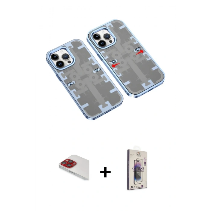 MARSİLYAN™- iPhone 13 Pro Max Kılıf Ufuk Doku Prime - Siyah Bilvis 3D Cam Ekran Koruyucu + Pers Alüminyum Kamera Lens - KI