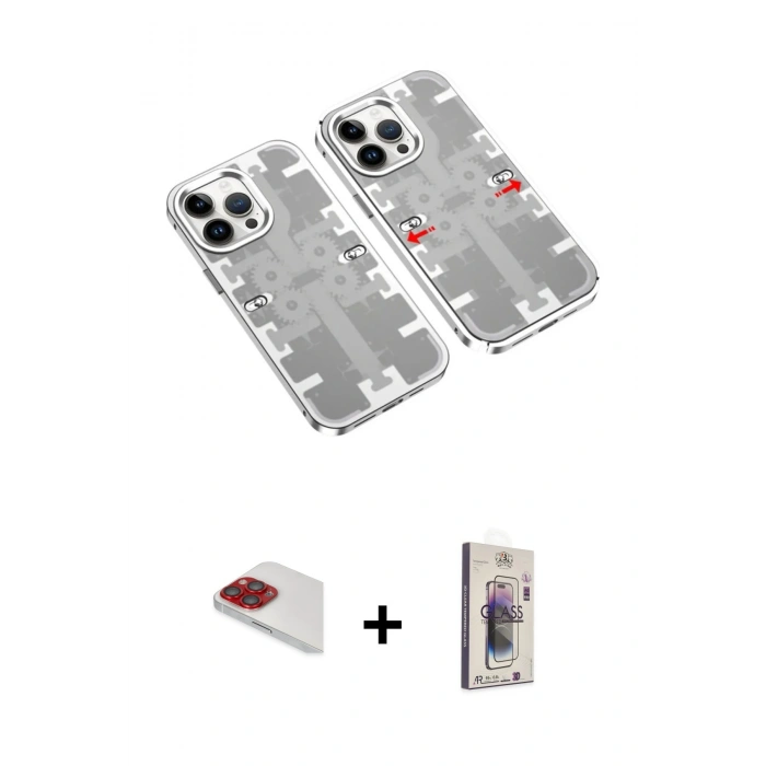 MARSİLYAN™- iPhone 13 Pro Max Kılıf Ufuk Doku Prime - Siyah Bilvis 3D Cam Ekran Koruyucu + Pers Alüminyum Kamera Lens - KI