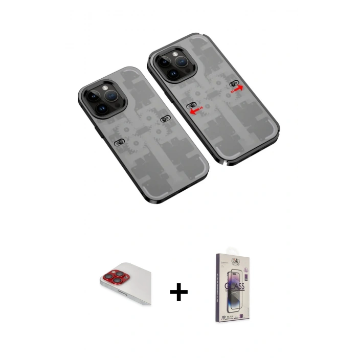 MARSİLYAN™- iPhone 13 Pro Max Kılıf Ufuk Doku Prime - Siyah Bilvis 3D Cam Ekran Koruyucu + Pers Alüminyum Kamera Lens - KI