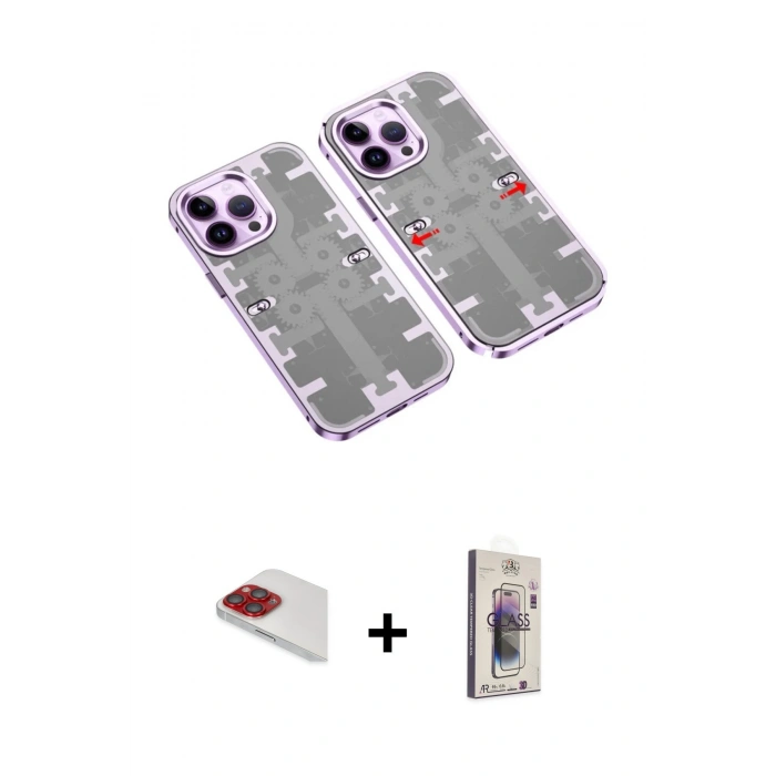 MARSİLYAN™- iPhone 13 Pro Max Kılıf Ufuk Doku Prime - Siyah Bilvis 3D Cam Ekran Koruyucu + Pers Alüminyum Kamera Lens - KI