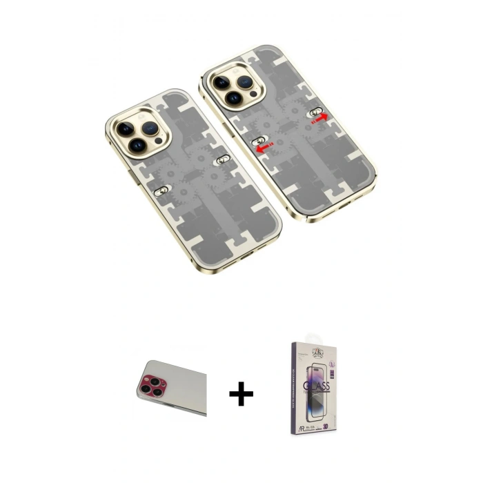 MARSİLYAN™- iPhone 13 Pro Max Kılıf Ufuk Doku Prime - Siyah Bilvis 3D Cam Ekran Koruyucu + Rainbow Kamera Lens Koruma Cam - KI
