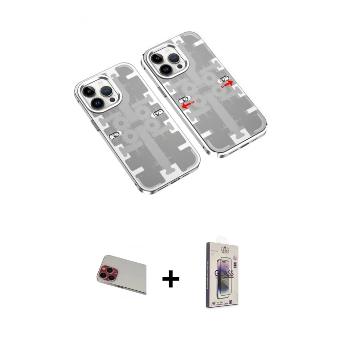 MARSİLYAN™- iPhone 13 Pro Max Kılıf Ufuk Doku Prime - Siyah Bilvis 3D Cam Ekran Koruyucu + Rainbow Kamera Lens Koruma Cam - KI