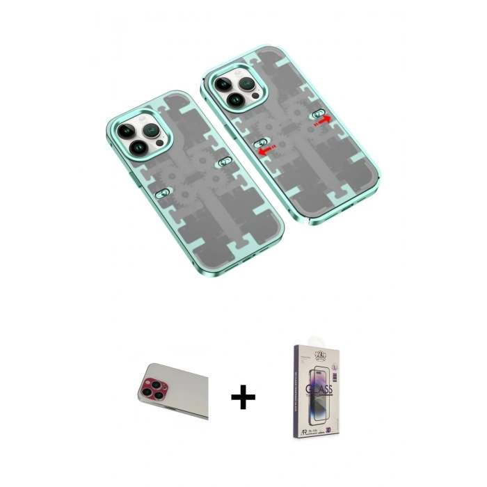 MARSİLYAN™- iPhone 13 Pro Max Kılıf Ufuk Doku Prime - Siyah Bilvis 3D Cam Ekran Koruyucu + Rainbow Kamera Lens Koruma Cam - KI