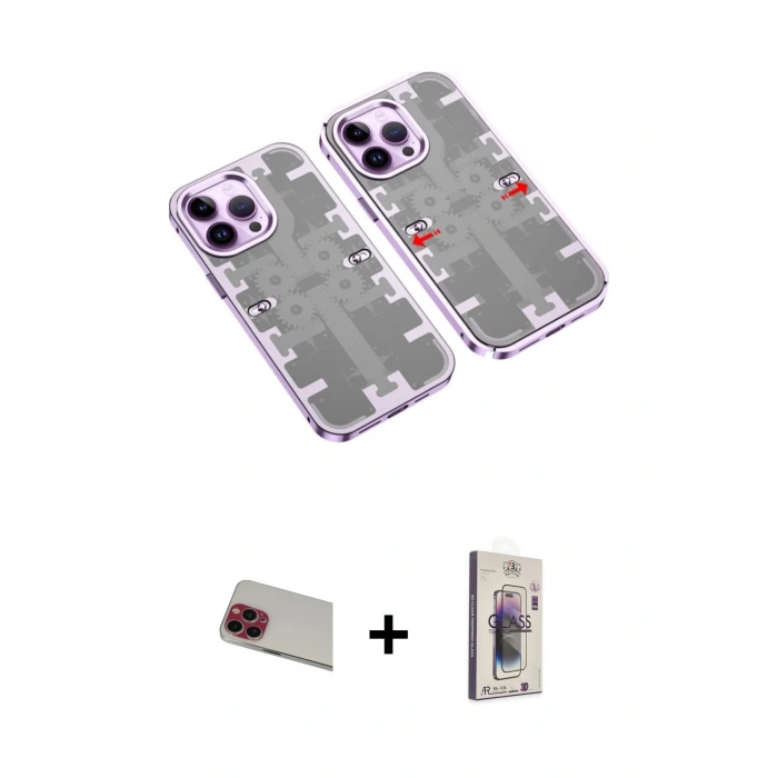 MARSİLYAN™- iPhone 13 Pro Max Kılıf Ufuk Doku Prime - Siyah Bilvis 3D Cam Ekran Koruyucu + Rainbow Kamera Lens Koruma Cam - KI