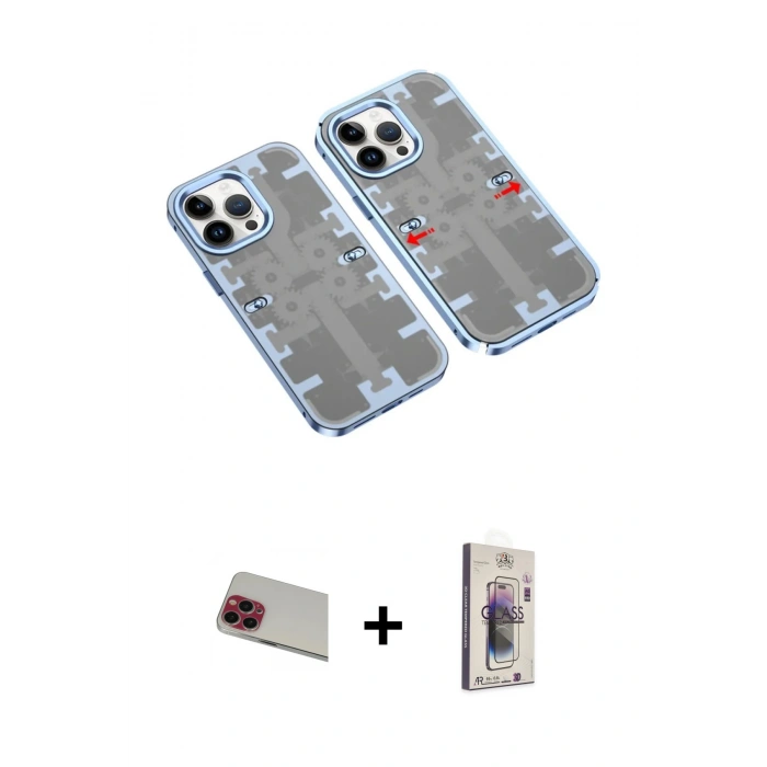 MARSİLYAN™- iPhone 13 Pro Max Kılıf Ufuk Doku Prime - Siyah Bilvis 3D Cam Ekran Koruyucu + Rainbow Kamera Lens Koruma Cam - KI