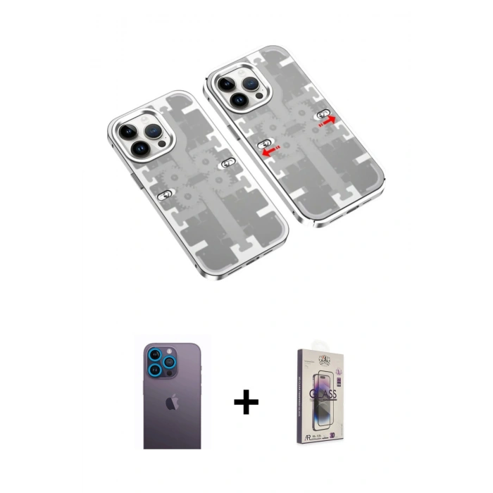 MARSİLYAN™- iPhone 13 Pro Max Kılıf Ufuk Doku Prime - Siyah Bilvis 3D Cam Ekran Koruyucu + Neon Fosforlu Kamera Lens - MI