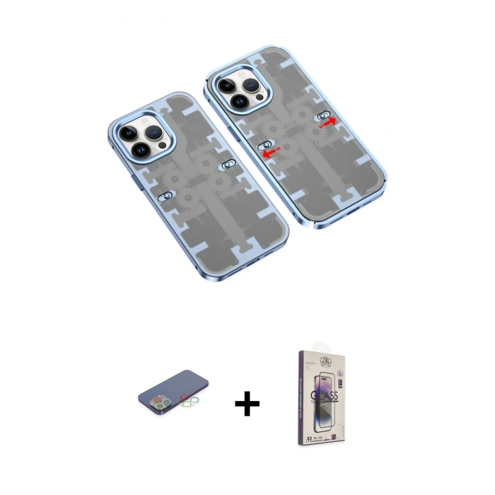 MARSİLYAN™- iPhone 13 Pro Max Kılıf Ufuk Doku Prime - Siyah Bilvis 3D Cam Ekran Koruyucu + Renkli Kamera Lens Koruma Cam - MI