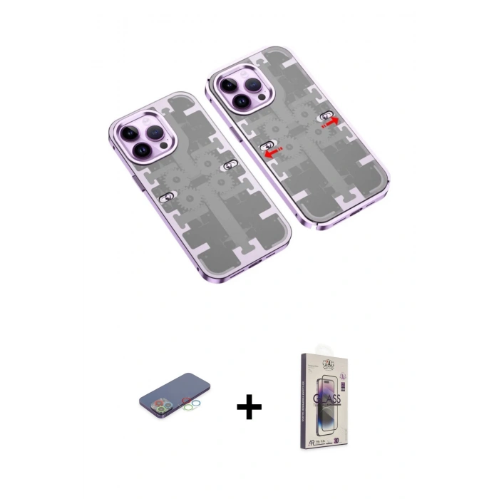 MARSİLYAN™- iPhone 13 Pro Max Kılıf Ufuk Doku Prime - Siyah Bilvis 3D Cam Ekran Koruyucu + Renkli Kamera Lens Koruma Cam - MI