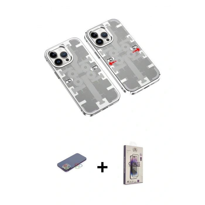 MARSİLYAN™- iPhone 13 Pro Max Kılıf Ufuk Doku Prime - Siyah Bilvis 3D Cam Ekran Koruyucu + Renkli Kamera Lens Koruma Cam - MI