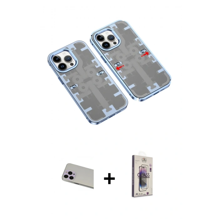 MARSİLYAN™- iPhone 13 Pro Max Kılıf Ufuk Doku Prime - Siyah Bilvis 3D Cam Ekran Koruyucu + Rainbow Kamera Lens Koruma Cam - MR