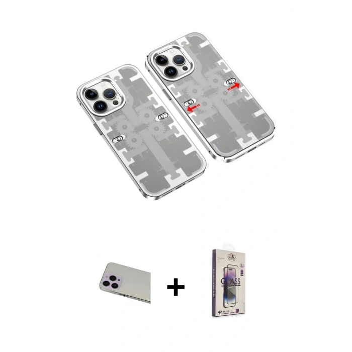 MARSİLYAN™- iPhone 13 Pro Max Kılıf Ufuk Doku Prime - Siyah Bilvis 3D Cam Ekran Koruyucu + Rainbow Kamera Lens Koruma Cam - MR