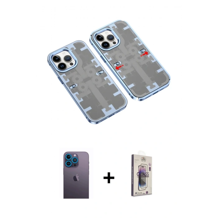 MARSİLYAN™- iPhone 13 Pro Max Kılıf Ufuk Doku Prime - Siyah Bilvis 3D Cam Ekran Koruyucu + Neon Fosforlu Kamera Lens - MI