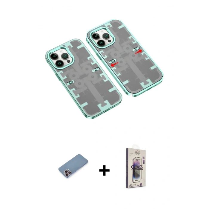 MARSİLYAN™- iPhone 13 Pro Max Kılıf Ufuk Doku Prime - Siyah Bilvis 3D Cam Ekran Koruyucu + Shine Kamera Lens Koruma Cam - PE