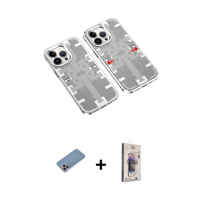 MARSİLYAN™- iPhone 13 Pro Max Kılıf Ufuk Doku Prime - Siyah Bilvis 3D Cam Ekran Koruyucu + Shine Kamera Lens Koruma Cam - PE