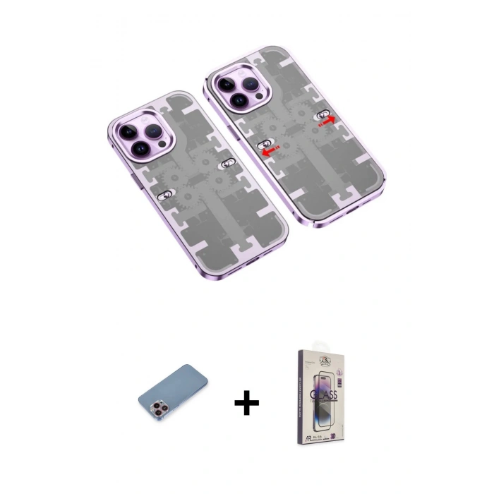 MARSİLYAN™- iPhone 13 Pro Max Kılıf Ufuk Doku Prime - Siyah Bilvis 3D Cam Ekran Koruyucu + Shine Kamera Lens Koruma Cam - PE