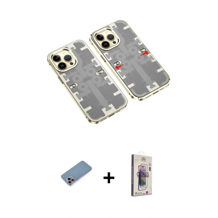 MARSİLYAN™- iPhone 13 Pro Max Kılıf Ufuk Doku Prime - Siyah Bilvis 3D Cam Ekran Koruyucu + Shine Kamera Lens Koruma Cam - PE