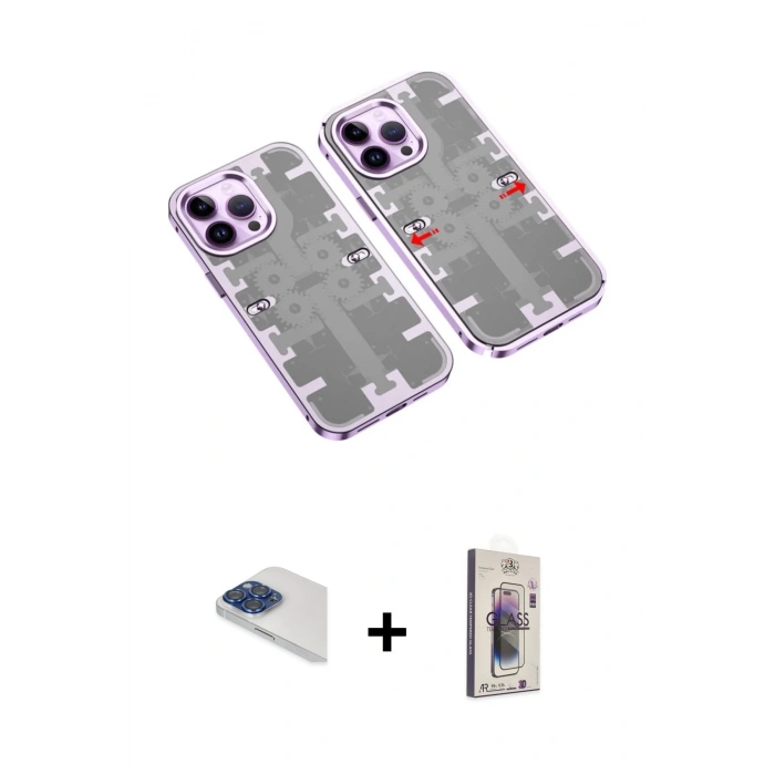 MARSİLYAN™- iPhone 13 Pro Max Kılıf Ufuk Doku Prime - Siyah Bilvis 3D Cam Ekran Koruyucu + Pers Alüminyum Kamera Lens - LT