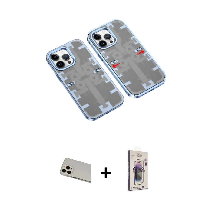 MARSİLYAN™- iPhone 13 Pro Max Kılıf Ufuk Doku Prime - Siyah Bilvis 3D Cam Ekran Koruyucu + Rainbow Kamera Lens Koruma Cam - REGD