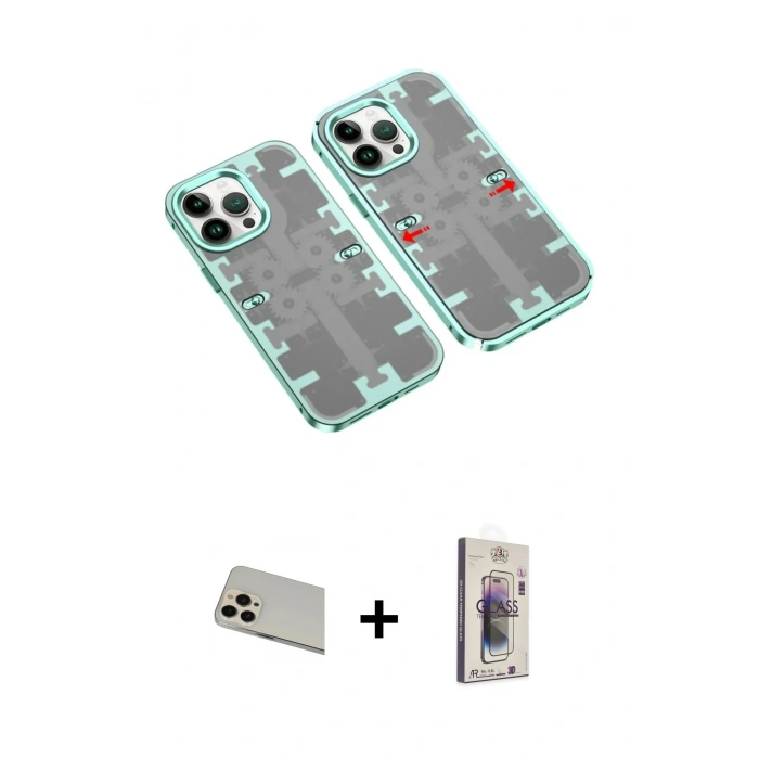 MARSİLYAN™- iPhone 13 Pro Max Kılıf Ufuk Doku Prime - Siyah Bilvis 3D Cam Ekran Koruyucu + Rainbow Kamera Lens Koruma Cam - REGD