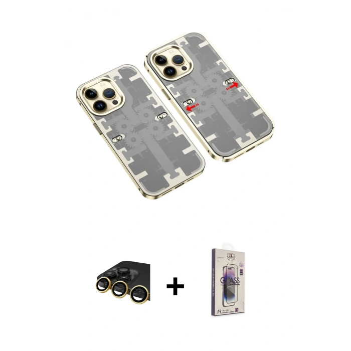MARSİLYAN™- iPhone 13 Pro Max Kılıf Ufuk Doku Prime - Siyah Bilvis 3D Cam Ekran Koruyucu + Raze Metal Kamera Lens - GD
