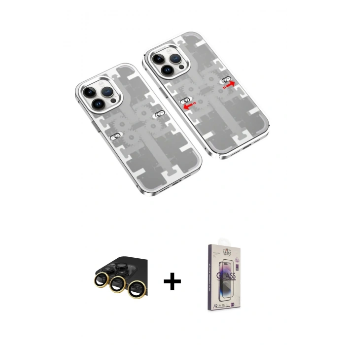 MARSİLYAN™- iPhone 13 Pro Max Kılıf Ufuk Doku Prime - Siyah Bilvis 3D Cam Ekran Koruyucu + Raze Metal Kamera Lens - GD