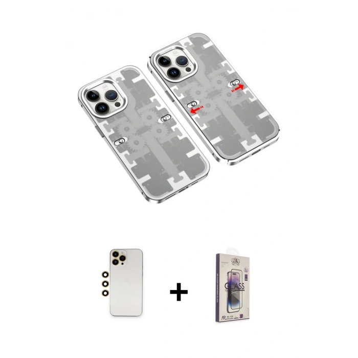 MARSİLYAN™- iPhone 13 Pro Max Kılıf Ufuk Doku Prime - Siyah Bilvis 3D Cam Ekran Koruyucu + Shine Kamera Lens - GD