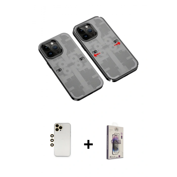 MARSİLYAN™- iPhone 13 Pro Max Kılıf Ufuk Doku Prime - Siyah Bilvis 3D Cam Ekran Koruyucu + Shine Kamera Lens - GD