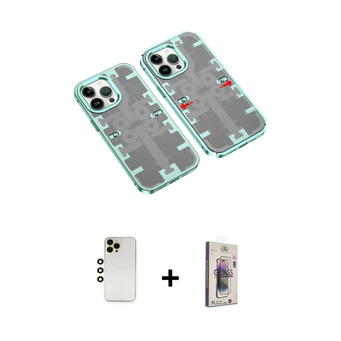 MARSİLYAN™- iPhone 13 Pro Max Kılıf Ufuk Doku Prime - Siyah Bilvis 3D Cam Ekran Koruyucu + Shine Kamera Lens - GD