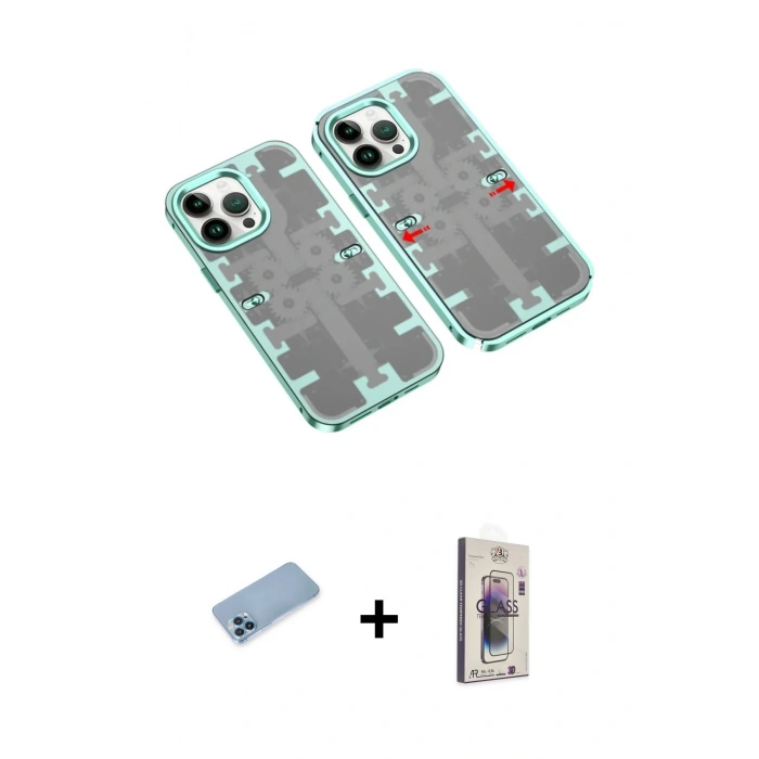 MARSİLYAN™- iPhone 13 Pro Max Kılıf Ufuk Doku Prime - Siyah Bilvis 3D Cam Ekran Koruyucu + Shine Kamera Lens Koruma Cam - MI