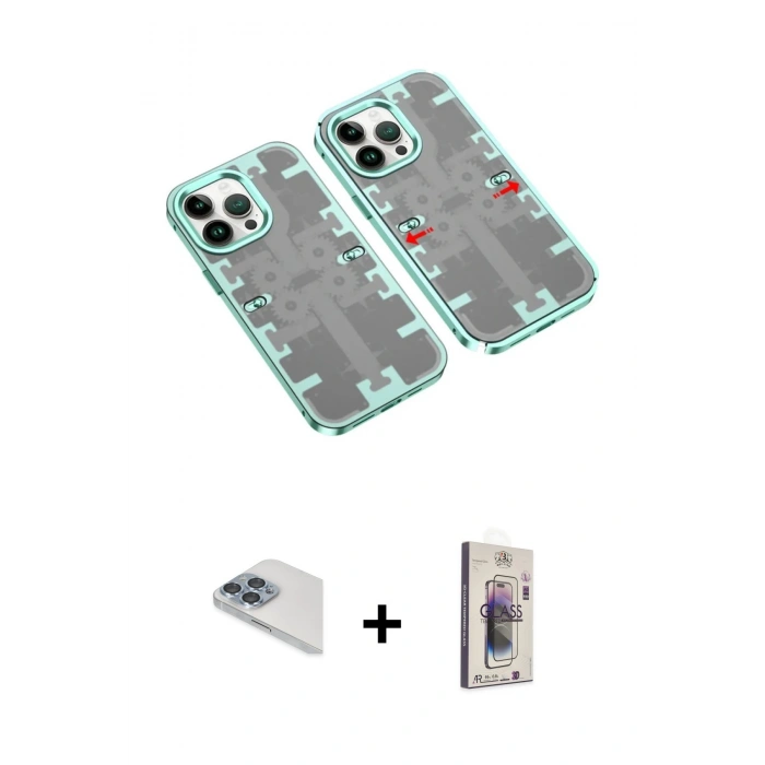 MARSİLYAN™- iPhone 13 Pro Max Kılıf Ufuk Doku Prime - Siyah Bilvis 3D Cam Ekran Koruyucu + Sierra Blue Pers Alüminyum Kamera Lens