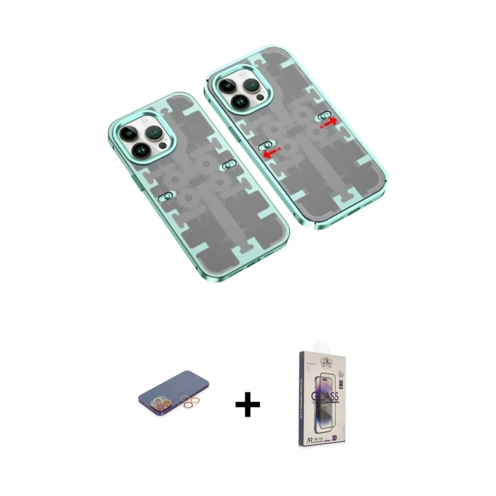 MARSİLYAN™- iPhone 13 Pro Max Kılıf Ufuk Doku Prime - Siyah Bilvis 3D Cam Ekran Koruyucu + Renkli Kamera Lens Koruma Cam - TU
