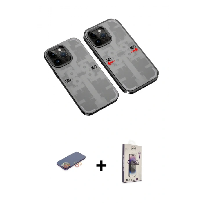 MARSİLYAN™- iPhone 13 Pro Max Kılıf Ufuk Doku Prime - Siyah Bilvis 3D Cam Ekran Koruyucu + Renkli Kamera Lens Koruma Cam - TU