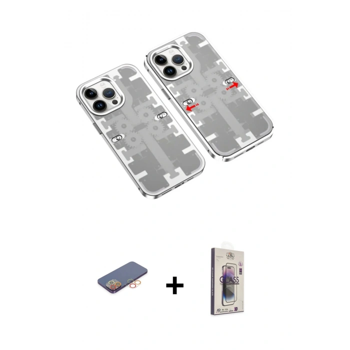 MARSİLYAN™- iPhone 13 Pro Max Kılıf Ufuk Doku Prime - Siyah Bilvis 3D Cam Ekran Koruyucu + Renkli Kamera Lens Koruma Cam - TU