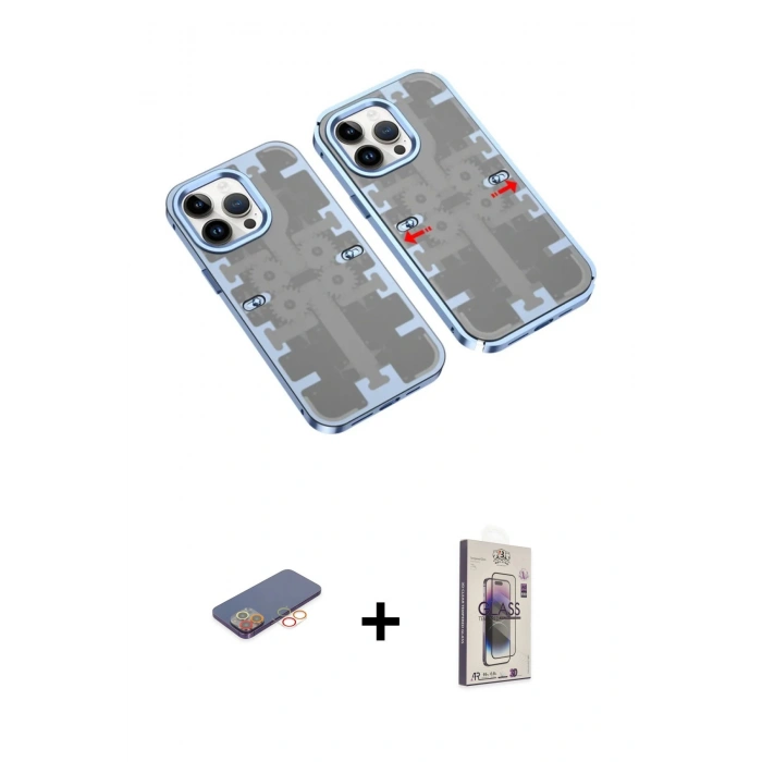 MARSİLYAN™- iPhone 13 Pro Max Kılıf Ufuk Doku Prime - Siyah Bilvis 3D Cam Ekran Koruyucu + Renkli Kamera Lens Koruma Cam - TU