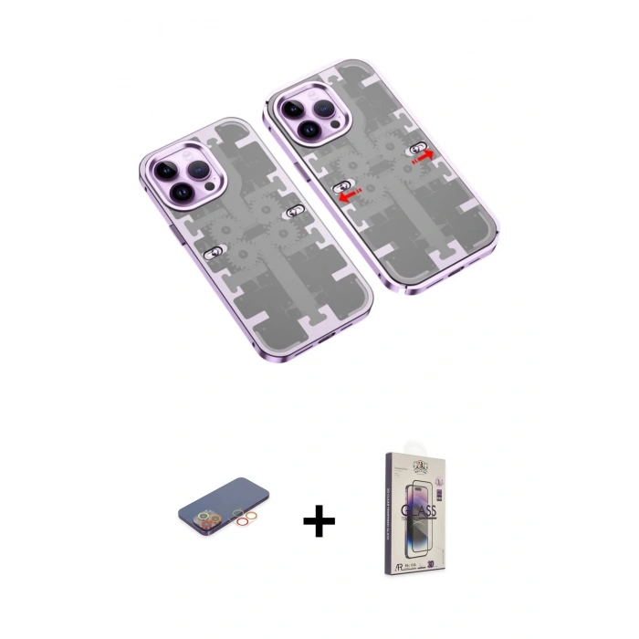 MARSİLYAN™- iPhone 13 Pro Max Kılıf Ufuk Doku Prime - Siyah Bilvis 3D Cam Ekran Koruyucu + Renkli Kamera Lens Koruma Cam - TU