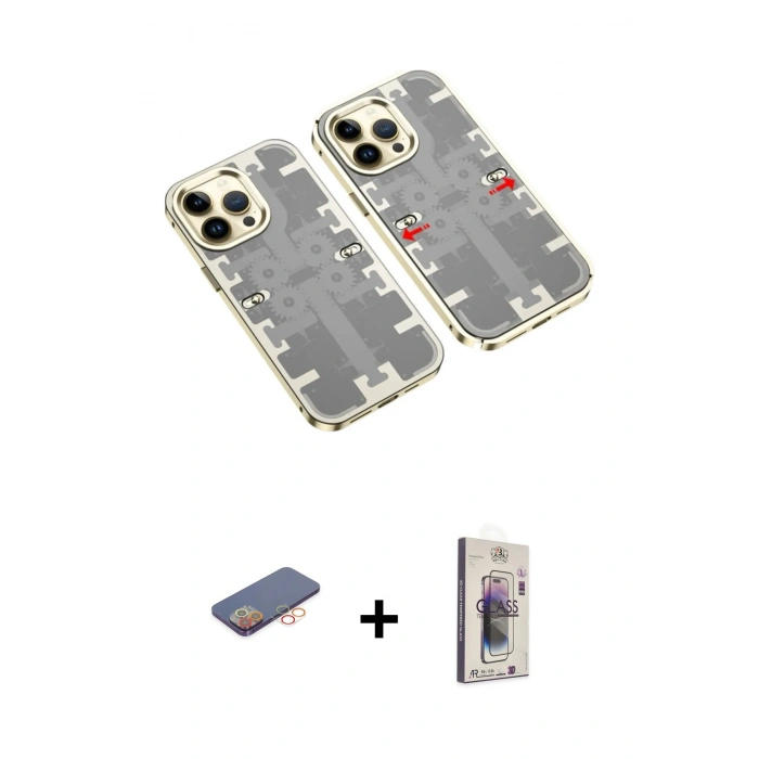 MARSİLYAN™- iPhone 13 Pro Max Kılıf Ufuk Doku Prime - Siyah Bilvis 3D Cam Ekran Koruyucu + Renkli Kamera Lens Koruma Cam - TU