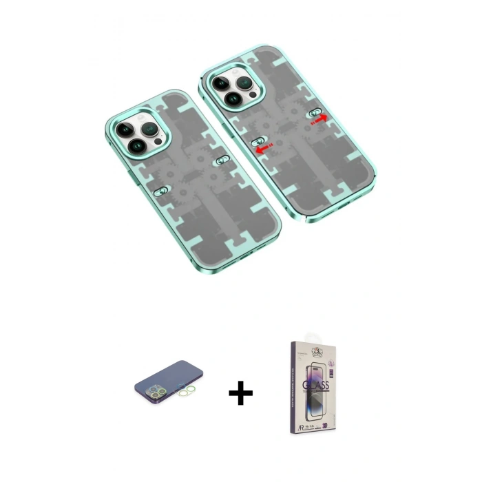 MARSİLYAN™- iPhone 13 Pro Max Kılıf Ufuk Doku Prime - Siyah Bilvis 3D Cam Ekran Koruyucu + Renkli Kamera Lens Koruma Cam - YL