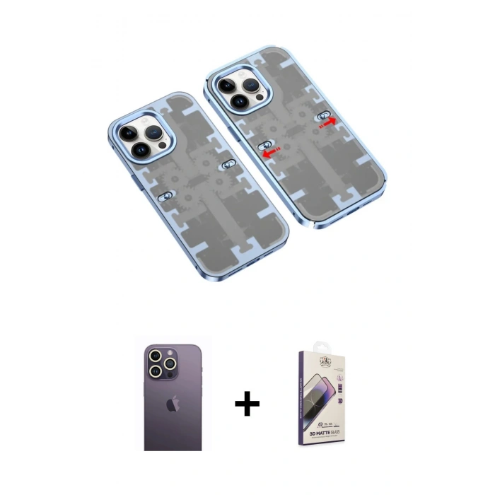 MARSİLYAN™- iPhone 13 Pro Max Kılıf Ufuk Doku Prime - Siyah Bilvis 3D Mat Cam Ekran Koruyucu + Neon Fosforlu Kamera Lens - BZ