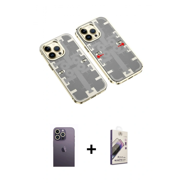 MARSİLYAN™- iPhone 13 Pro Max Kılıf Ufuk Doku Prime - Siyah Bilvis 3D Mat Cam Ekran Koruyucu + Neon Fosforlu Kamera Lens - BZ