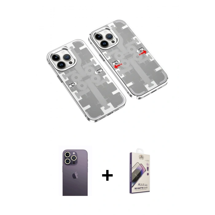 MARSİLYAN™- iPhone 13 Pro Max Kılıf Ufuk Doku Prime - Siyah Bilvis 3D Mat Cam Ekran Koruyucu + Neon Fosforlu Kamera Lens - BZ