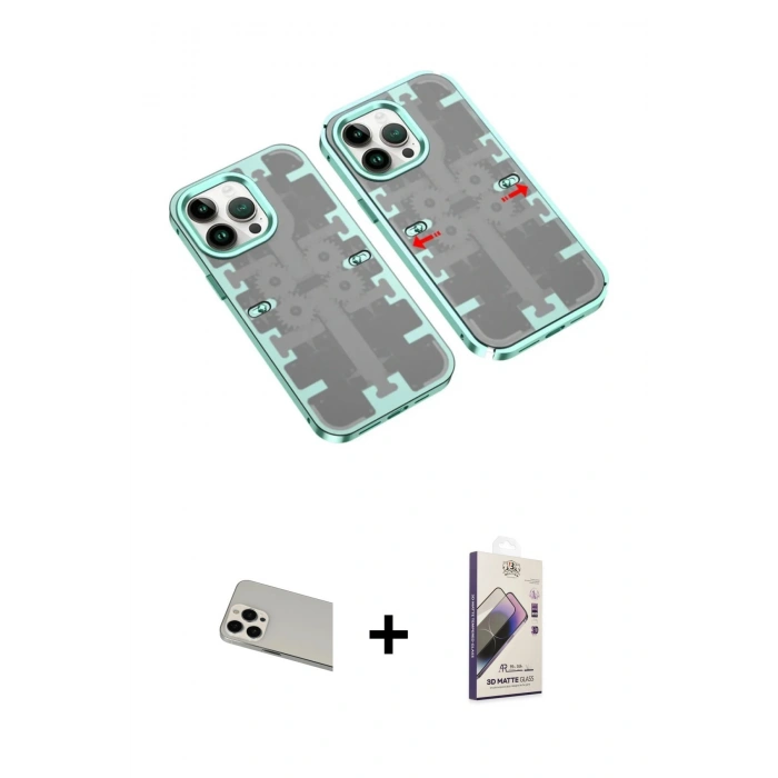 MARSİLYAN™- iPhone 13 Pro Max Kılıf Ufuk Doku Prime - Siyah Bilvis 3D Mat Cam Ekran Koruyucu + Rainbow Kamera Lens Koruma Cam - BZ