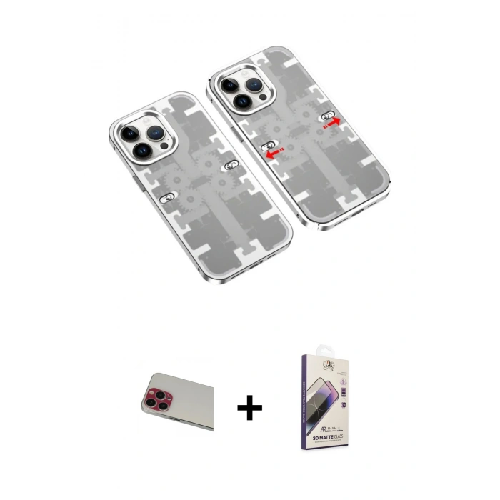 MARSİLYAN™- iPhone 13 Pro Max Kılıf Ufuk Doku Prime - Siyah Bilvis 3D Mat Cam Ekran Koruyucu + Rainbow Kamera Lens Koruma Cam - KI