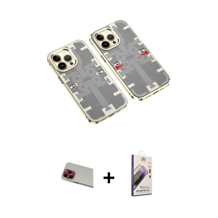 MARSİLYAN™- iPhone 13 Pro Max Kılıf Ufuk Doku Prime - Siyah Bilvis 3D Mat Cam Ekran Koruyucu + Rainbow Kamera Lens Koruma Cam - KI