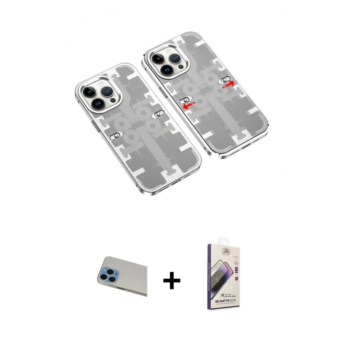 MARSİLYAN™- iPhone 13 Pro Max Kılıf Ufuk Doku Prime - Siyah Bilvis 3D Mat Cam Ekran Koruyucu + Rainbow Kamera Lens Koruma Cam - MI