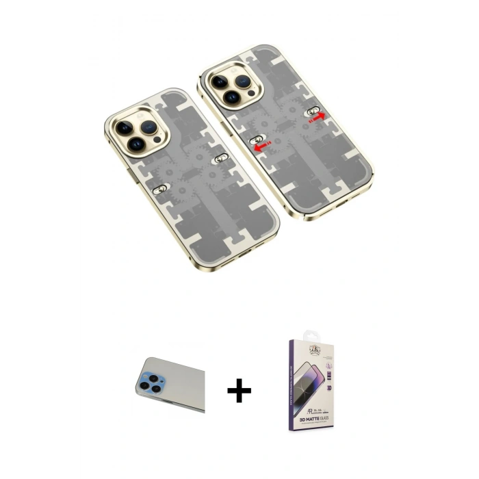 MARSİLYAN™- iPhone 13 Pro Max Kılıf Ufuk Doku Prime - Siyah Bilvis 3D Mat Cam Ekran Koruyucu + Rainbow Kamera Lens Koruma Cam - MI