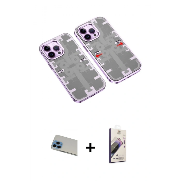 MARSİLYAN™- iPhone 13 Pro Max Kılıf Ufuk Doku Prime - Siyah Bilvis 3D Mat Cam Ekran Koruyucu + Rainbow Kamera Lens Koruma Cam - MI
