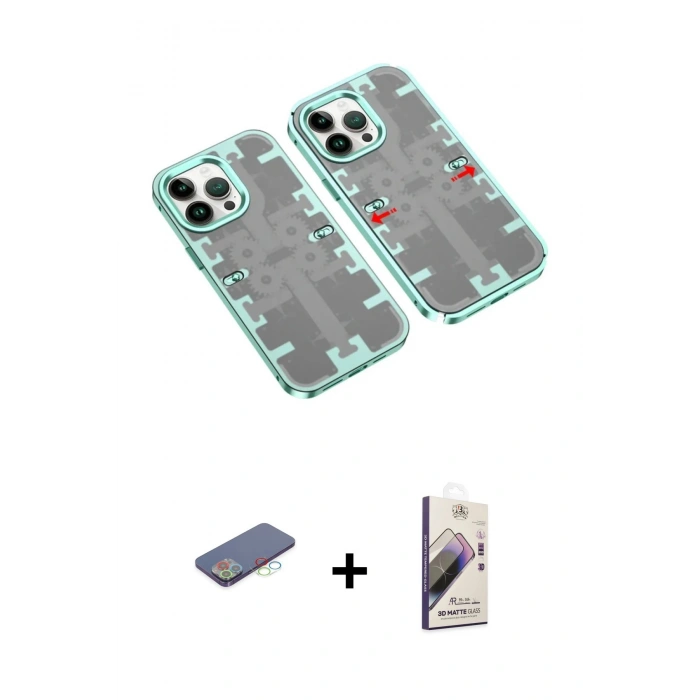 MARSİLYAN™- iPhone 13 Pro Max Kılıf Ufuk Doku Prime - Siyah Bilvis 3D Mat Cam Ekran Koruyucu + Renkli Kamera Lens Koruma Cam - MI