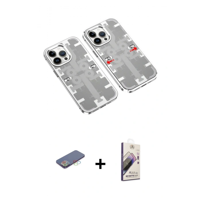MARSİLYAN™- iPhone 13 Pro Max Kılıf Ufuk Doku Prime - Siyah Bilvis 3D Mat Cam Ekran Koruyucu + Renkli Kamera Lens Koruma Cam - MI
